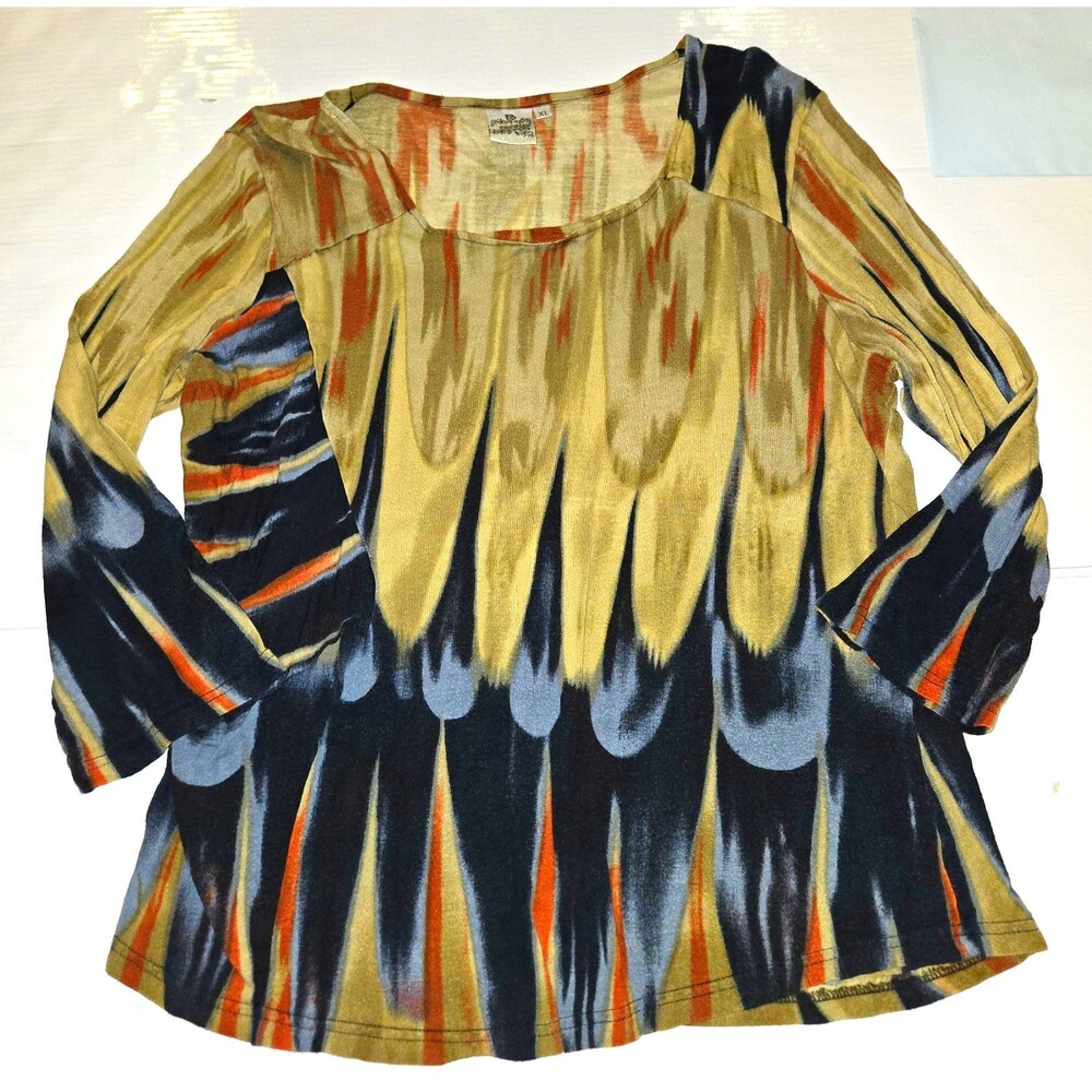 Parsley & Sage Women's XL Abstract Knit 3/4 Sleeve Scoop Neck Tunic Blouse